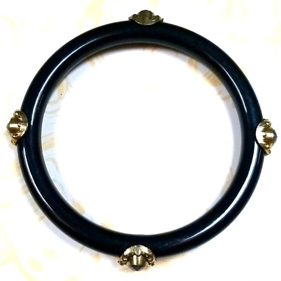 Vintage Black Lucite Crystal Bangle Bracelet - Picture 3 of 12